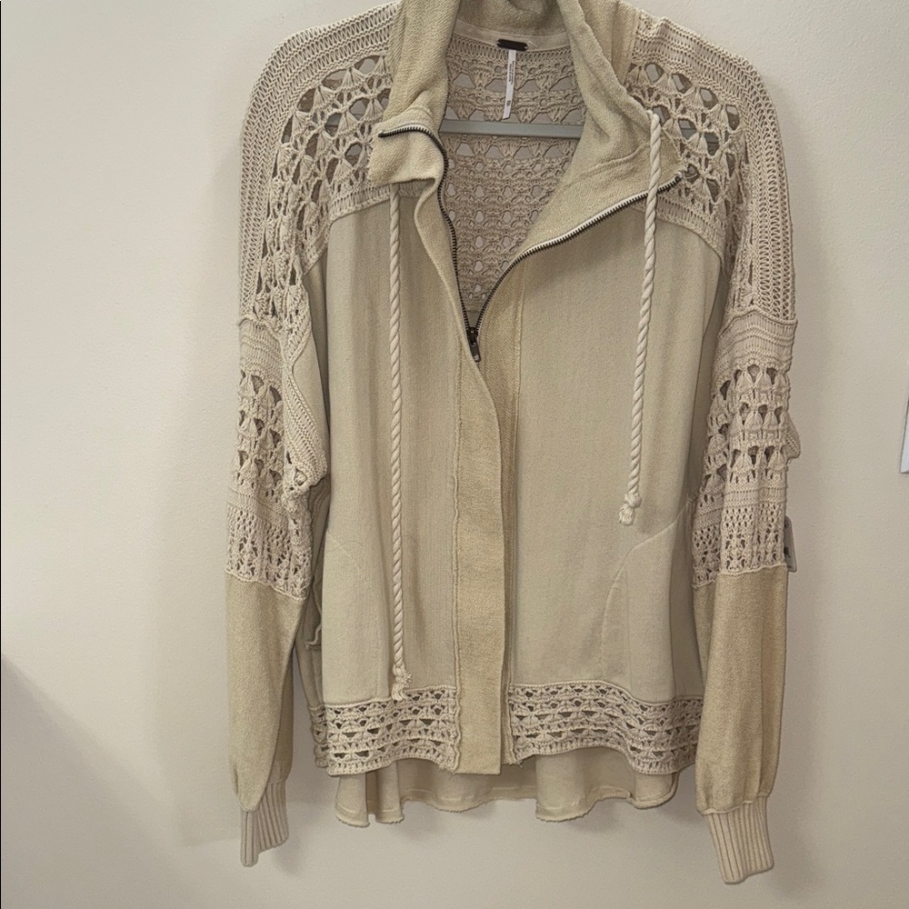 Free People Women's Cream Crochet Sweater